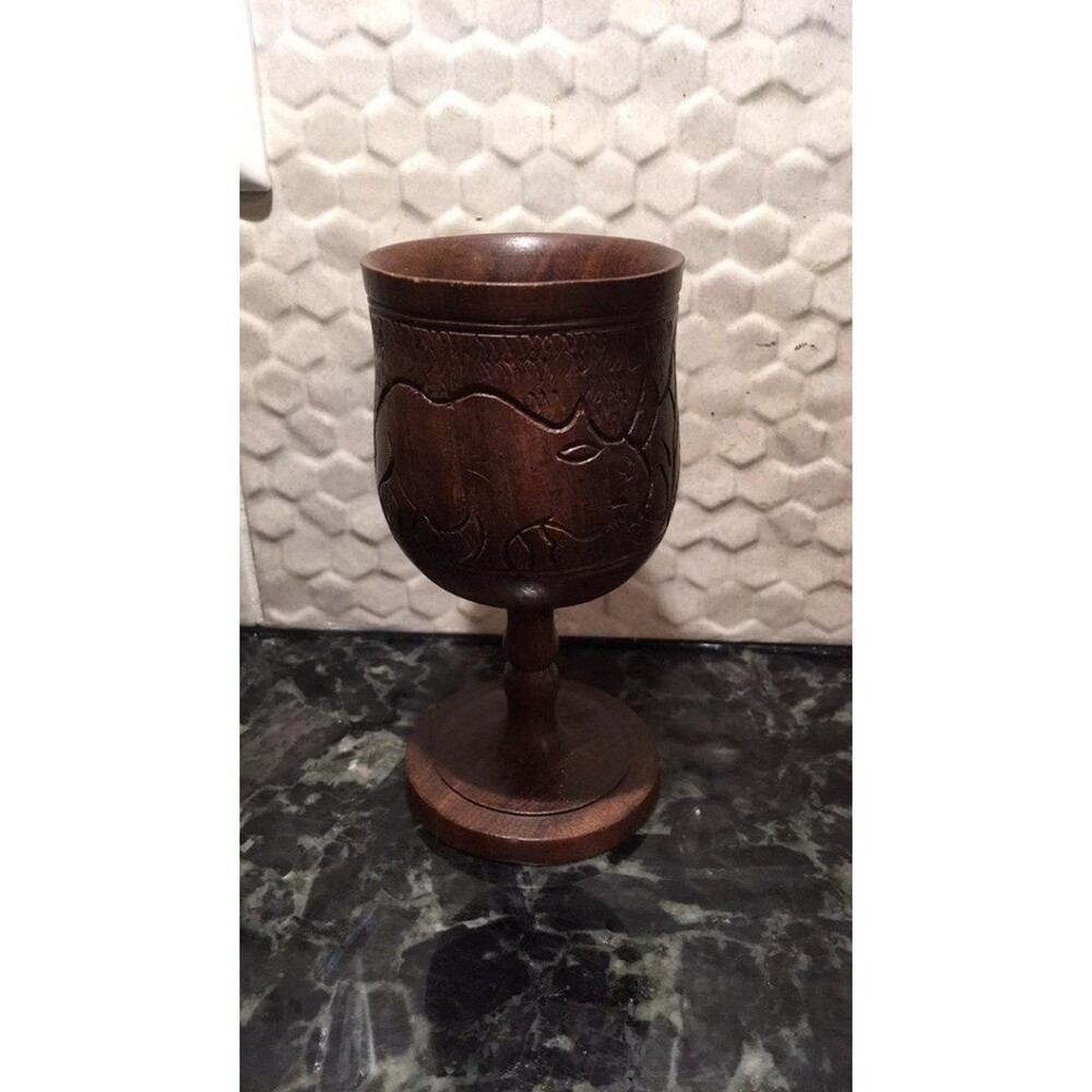 Tanzanian ebony hand carved goblet animal design